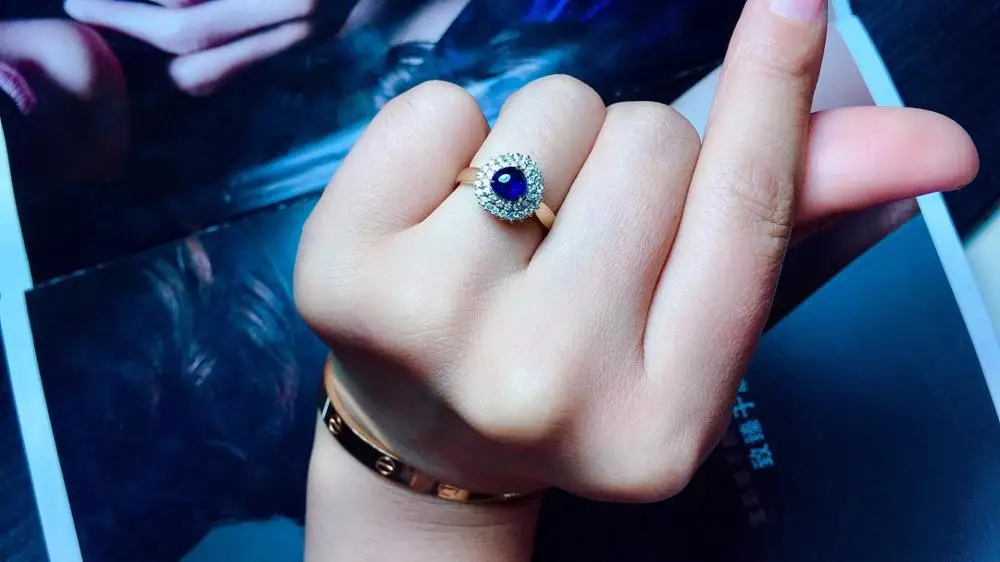 819 Fine Jewelry Real 18K 100% Natural 1.23ct Royal Blue Sapphire Gemstone 18k Gold Diamonds Stone Women Ring for Female Rings | Украшения