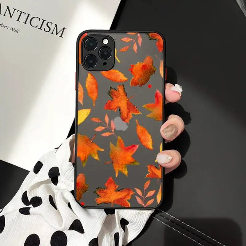 

Fallen leaves Pumpkin happy fall Phone Cases matte transparent For iphone 7 8 11 12 plus mini x xs xr pro max cover