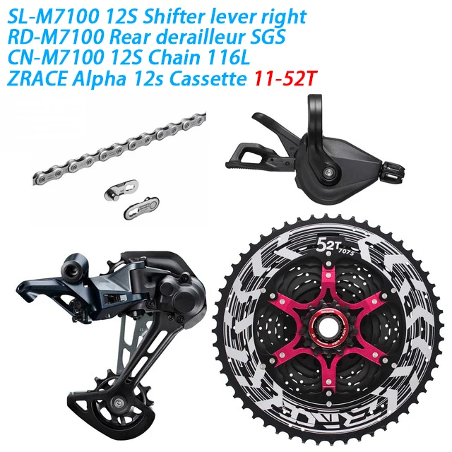 M7100 Chain 11-52T SHIMANO DEORE SLX M7100 комплект горного велосипеда MTB 1x12-Speed 52T SL+ RD+ zracing+ KMC X12 M7100 переключатель заднего хода - Цвет: M7100 Chain 11-52T
