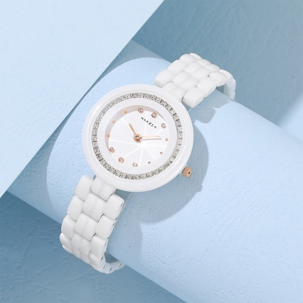 Часы NAKZEN женские кварцевые с керамическим ремешком брендовые люксовые модные со