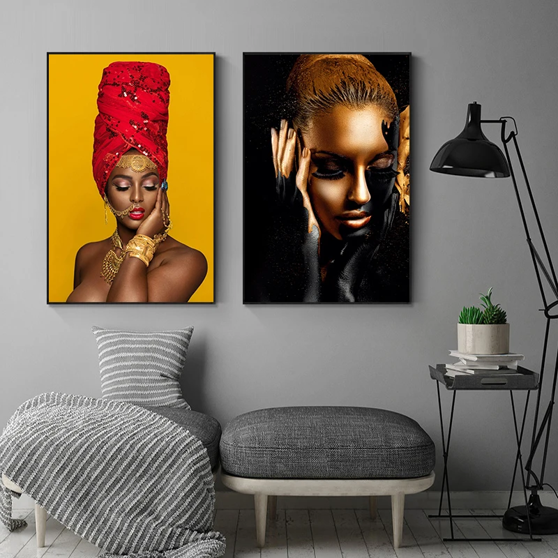 

DDWW Figure Painting Wall Art Picture Canvas Print for Living Room Woman In Gold Home Decor No Frame