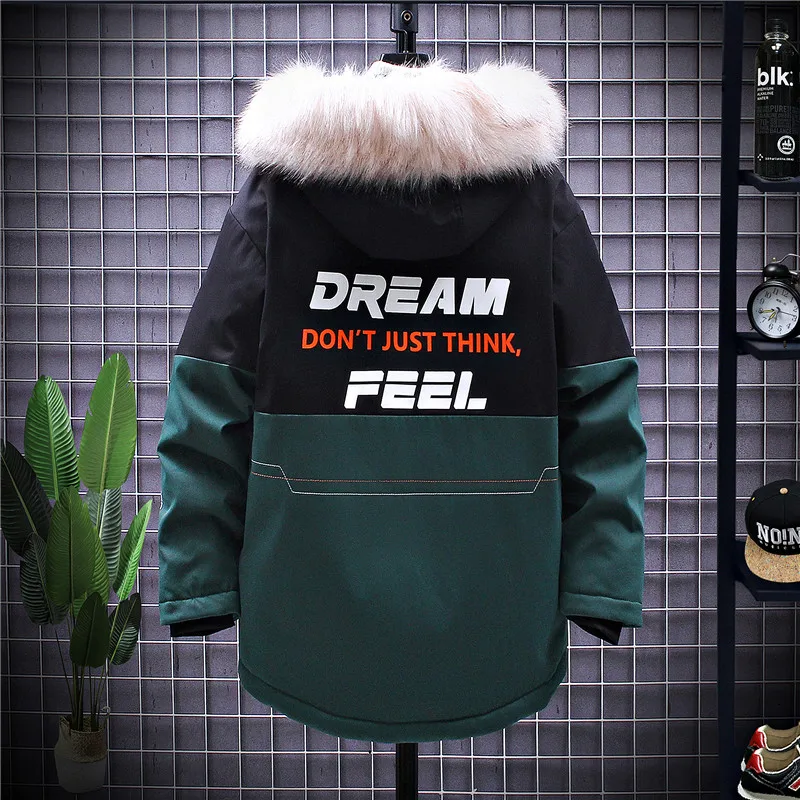 Winter Fashion Thick Jackets Mens 2022 Casual Fur Collar Hooded Warm Cotton Coats Outwear Patchwork Parkas Male Tops Windbreaker