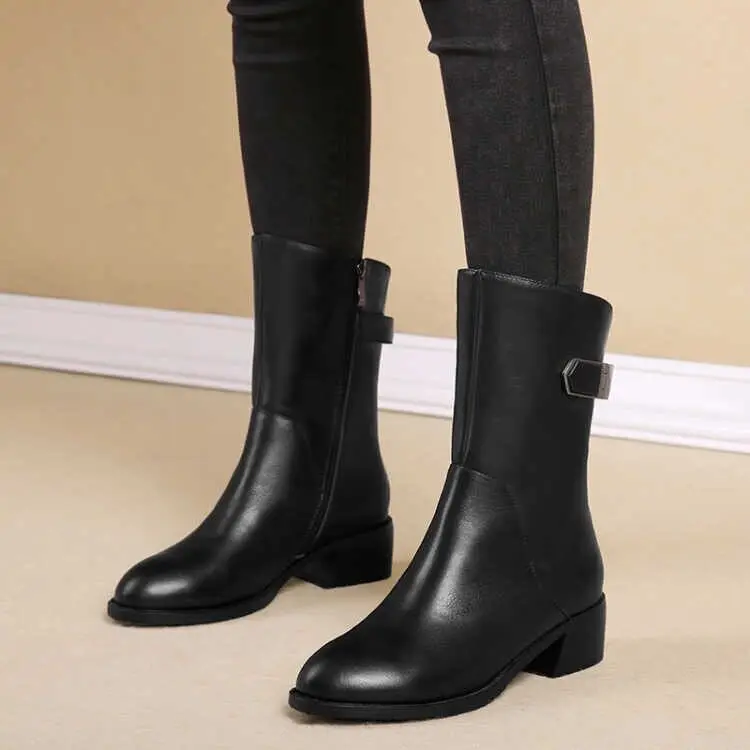 Женские зимние ботинки Мэгги Уокер из натуральной кожи средней высоты с плюшевой