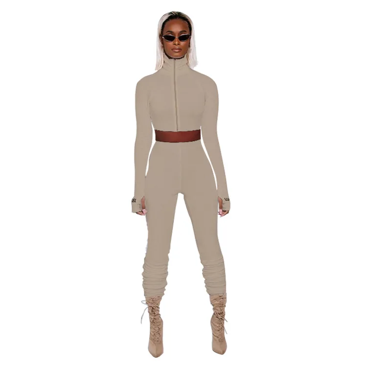 

Ladies two-piece solid women's suit autumn fashion long-sleeved two-piece suit zipper top fold flared pants pants suit sportswea