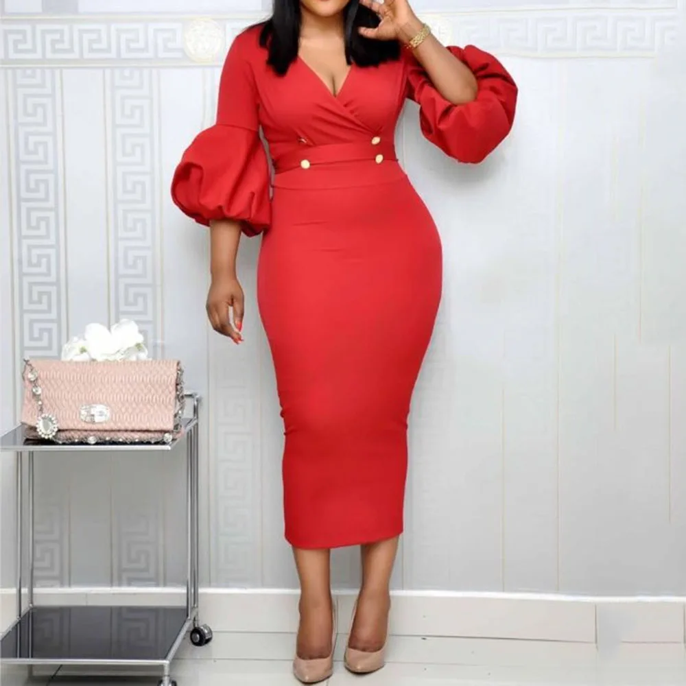 Красное сексуальное облегающее платье элегантное женское в африканском стиле с
