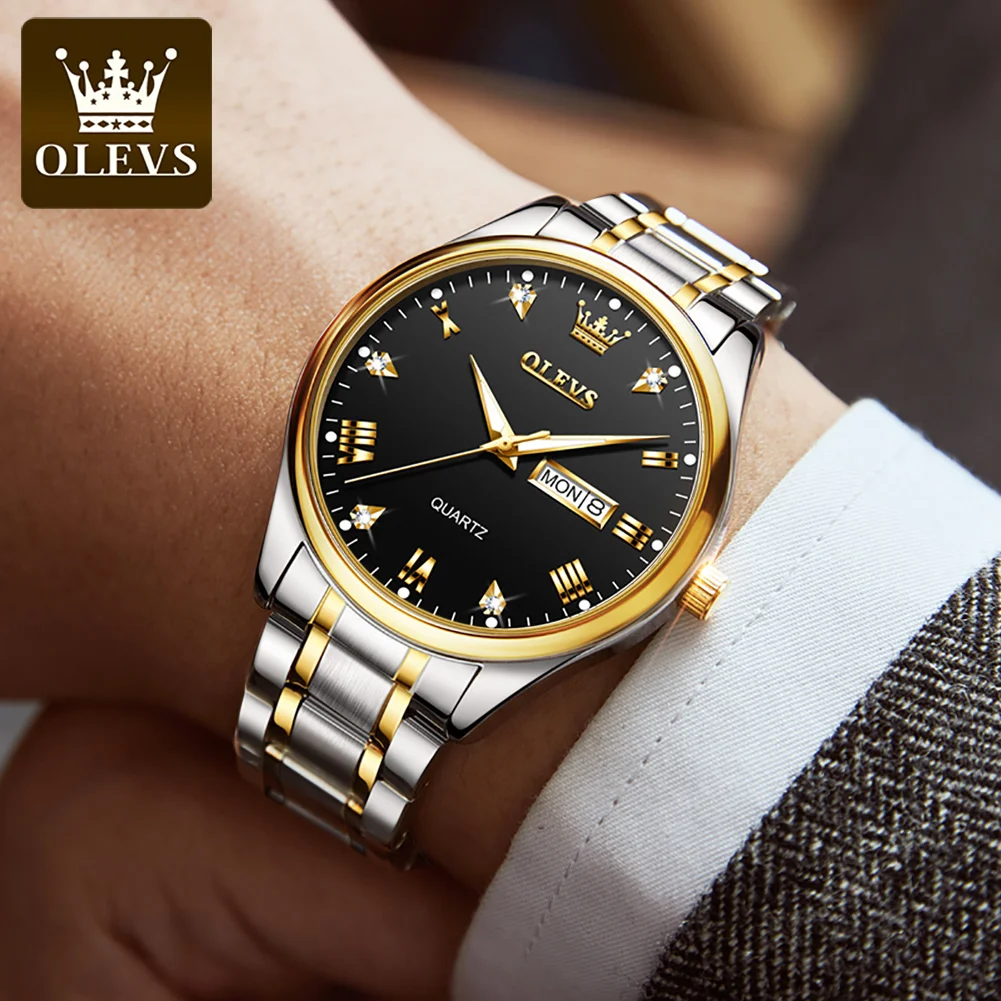 OLEVS Mens Quartz Watches Fashion Business Calendar Waterproof Wrist Watch Men Top Brand Luxury Stainless Steel Sport Clock Male