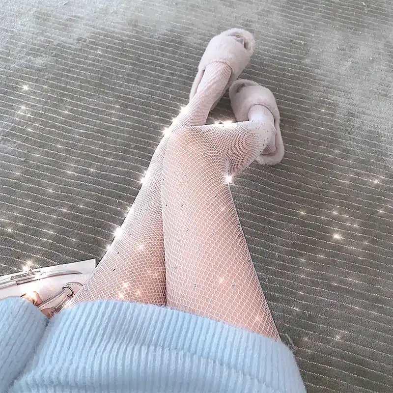 

Summer Sexy Hollow out Fishnet Stockings Shiny Diamond Mesh Stockings Base Socks All-Match Tight Stockings Girl Long Socks