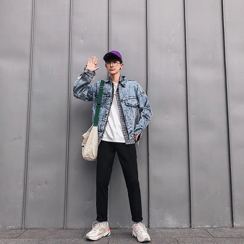 Новый молодой человек High Street джинсовые куртки свободные Patchworks для мужчин Высокое