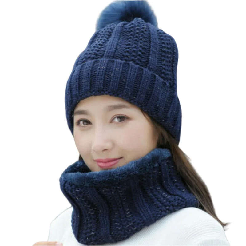 Женская модная зимняя шапка шарф комплект из шапки и шарфа для женщин теплая бини