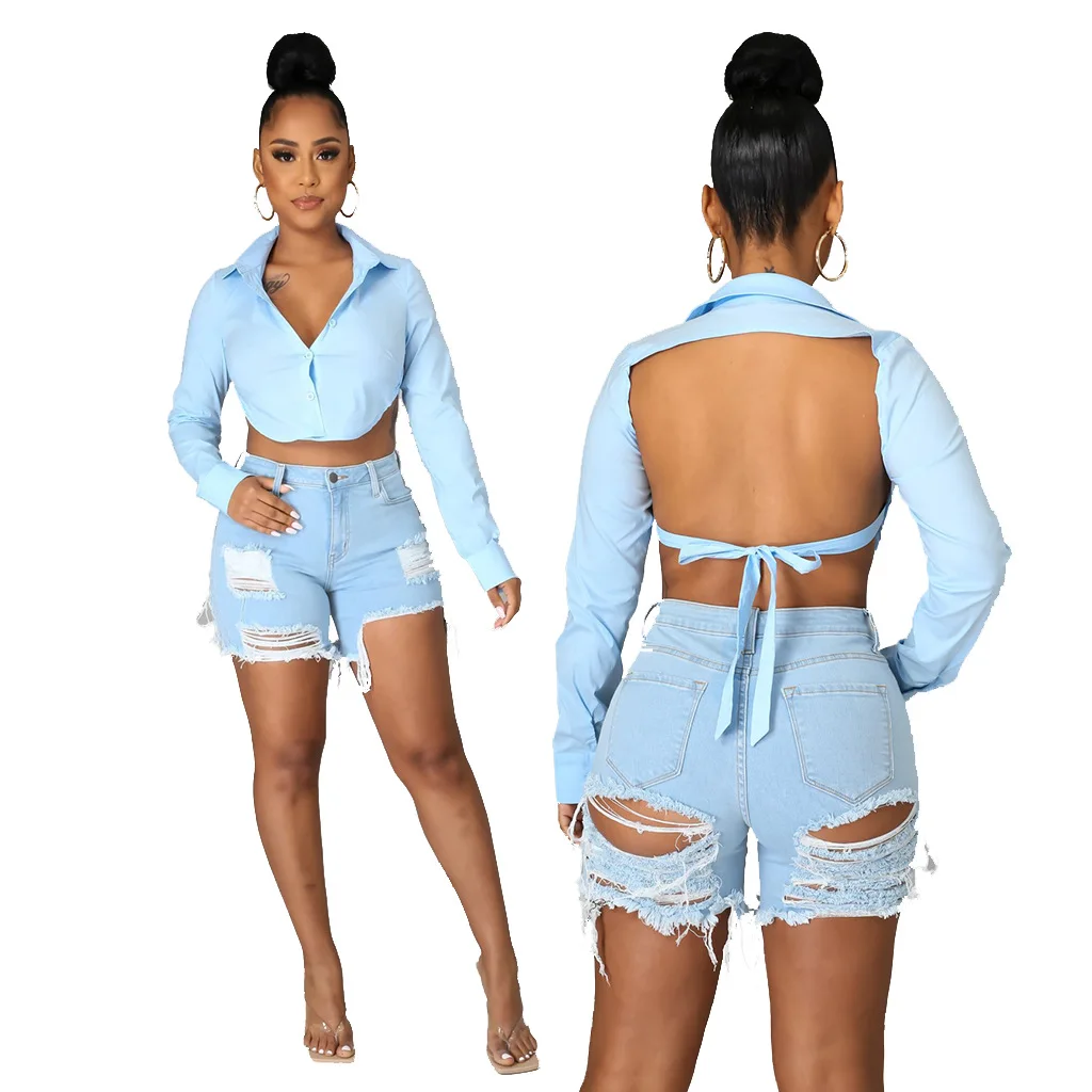 

Fashion Hand-Worn High-Waist Washed Stretch Denim Shorts Women's Summer Straight-Leg Jeans