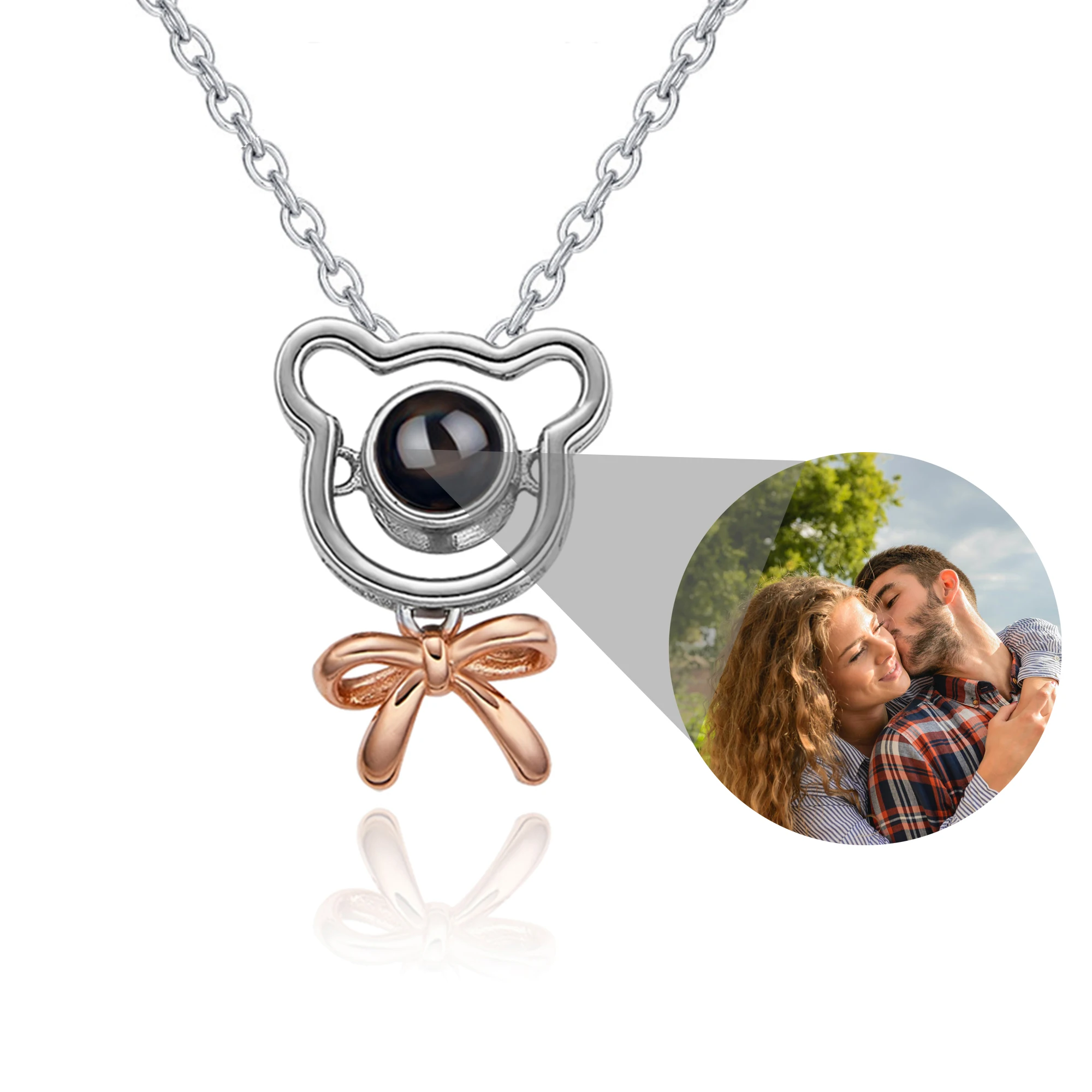 

Women Romantic Bear-shaped Pendant Personalised Name Photo Necklace 925 Silver Jewelry Valentine's Day Gift For Lover Girlfriend
