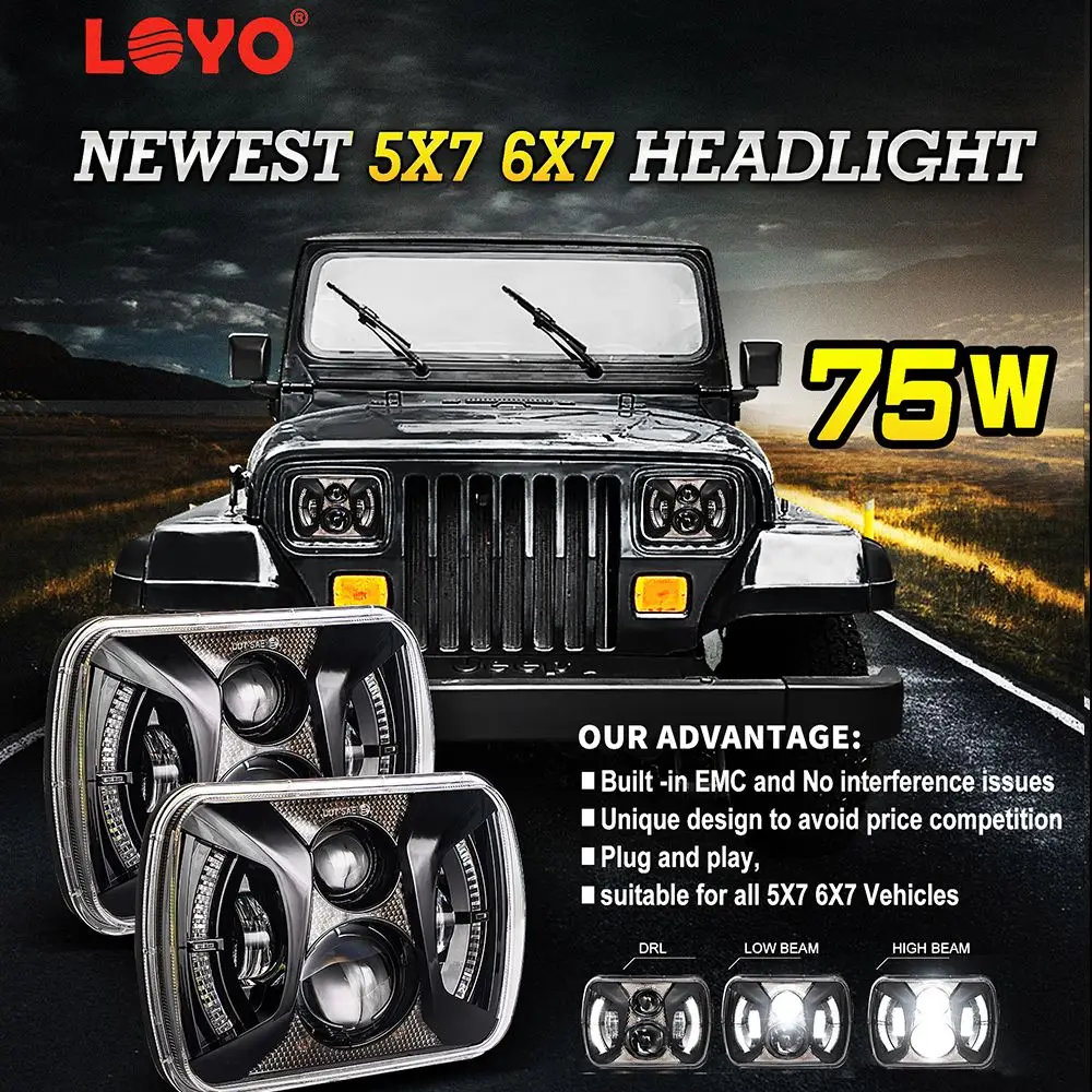 Передняя светодиодная фара 7x6 5x7 в сборе для Jeep Wrangler YJ Cherokee XJ Toyota Tacoma & 88-95 Pickup1 Grand |