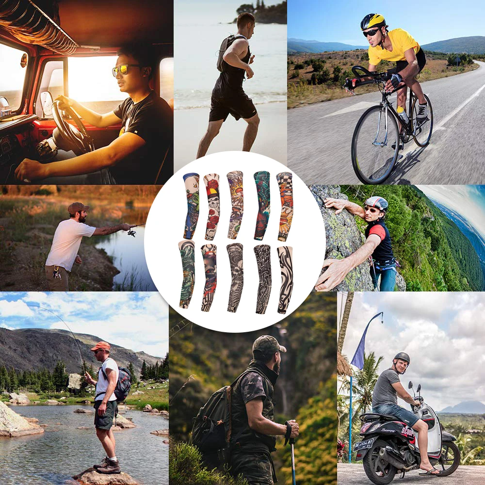 

Ice Silk Outdoor Cycling Summer Sunscreen Tattoo Arm Sleeve Elastic Fake Slip Dry UV Driving Sports Golf Men Women Arm Sleeves