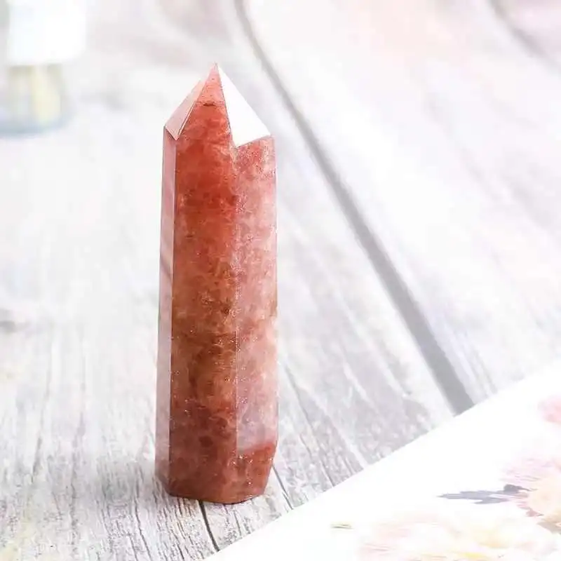 

1pc 85mm-95mm Natural Polished Folk Crafts Pink Strawberry Quartz Crystal Decoration Point