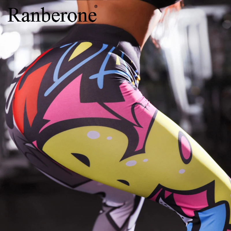 Ranberone Yoga Pants Women Fitness Sport Leggings For Women Cartoon 3D Printing Workout Legging High Waist Athletic Sport Pants