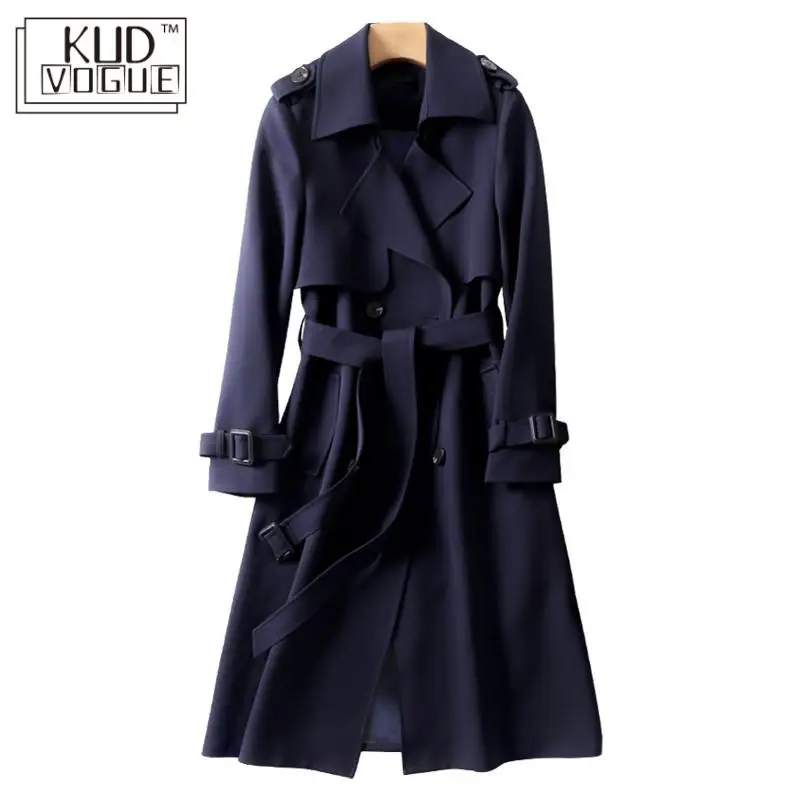 Классический женский длинный Тренч модный Двубортный повседневный с поясом