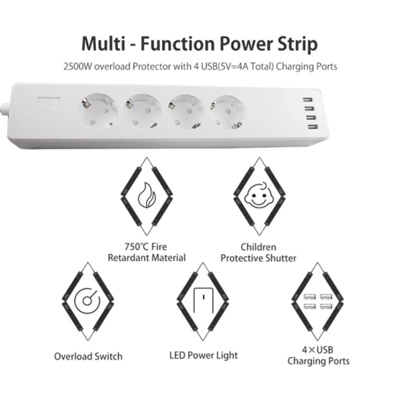 WiFi Smart Power Strip Socket Voice Control Switch Outlet with 4 AC Outlets USB Port Alexa Google Surge Protector | Обустройство дома