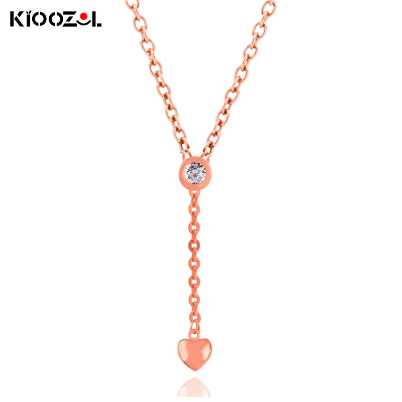 

KIOOZOL Small Heart Pendant Round Cubic Zirconia Rose Gold Color Necklace For Women Fashion Glamour Jewelry 691 KO2