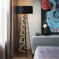 Nordic Modern Art Wooden Iron Tower Led Floor Lamp Bedroom Bedside Lamp Living Room Home Decor Indoor Lighting Standing Light