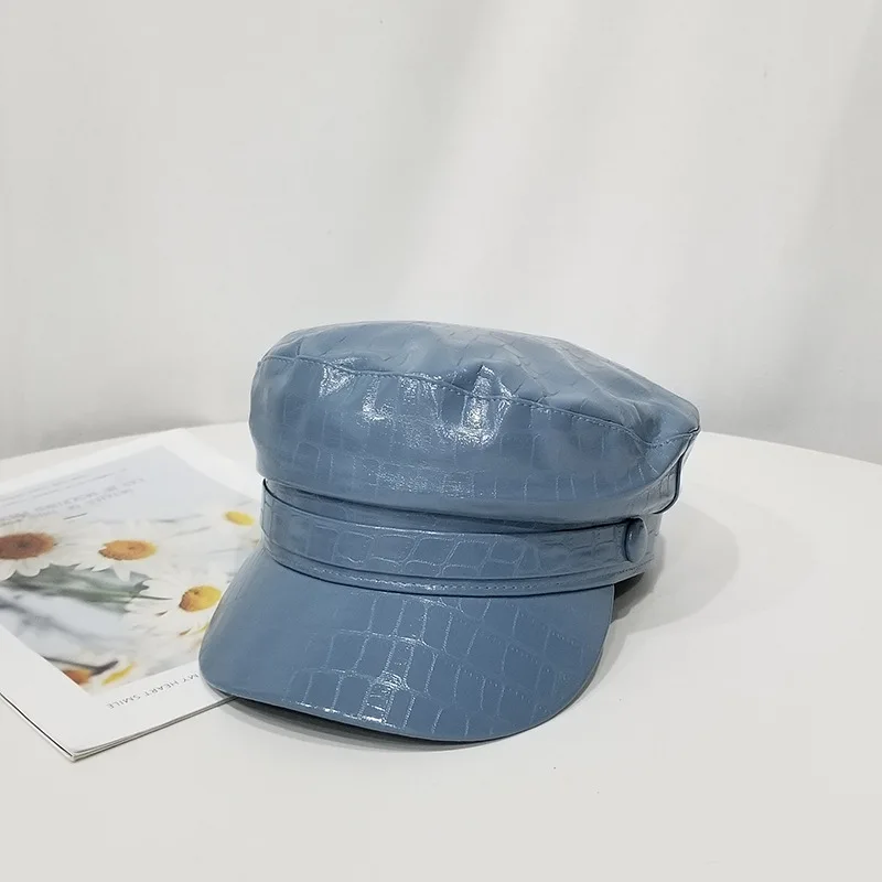 Cpop 6 Colors PU Leather Polyester Military Hats High Quality Female Solid Color New Fashion Casual Personality Women Winter Hat |