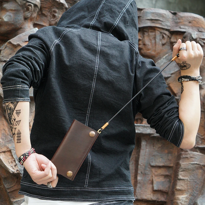 Высококачественный винтажный мужской кошелек из натуральной воловьей кожи на