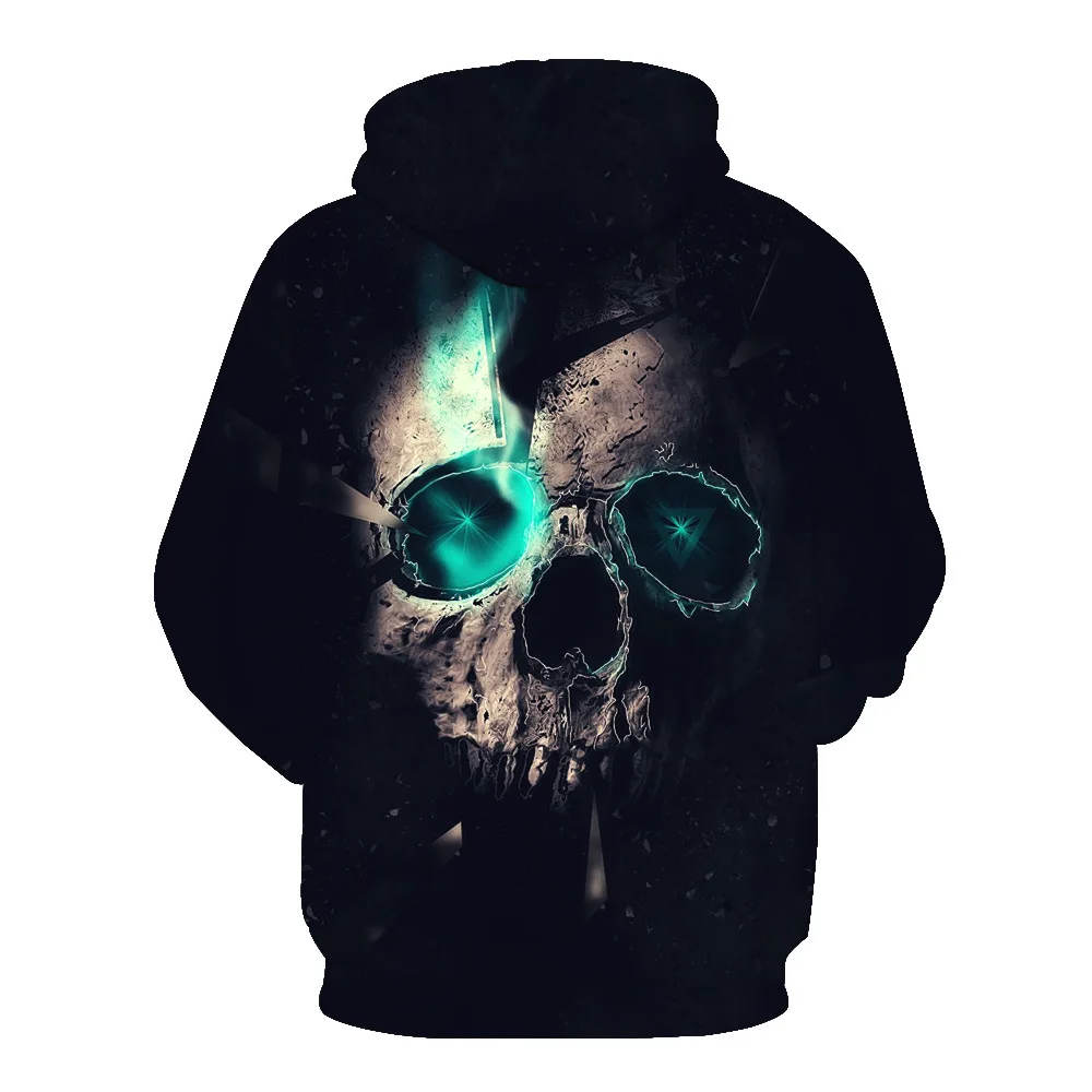 Импортные товары Мужской пуловер с капюшоном и карманом принтом черепа мужская