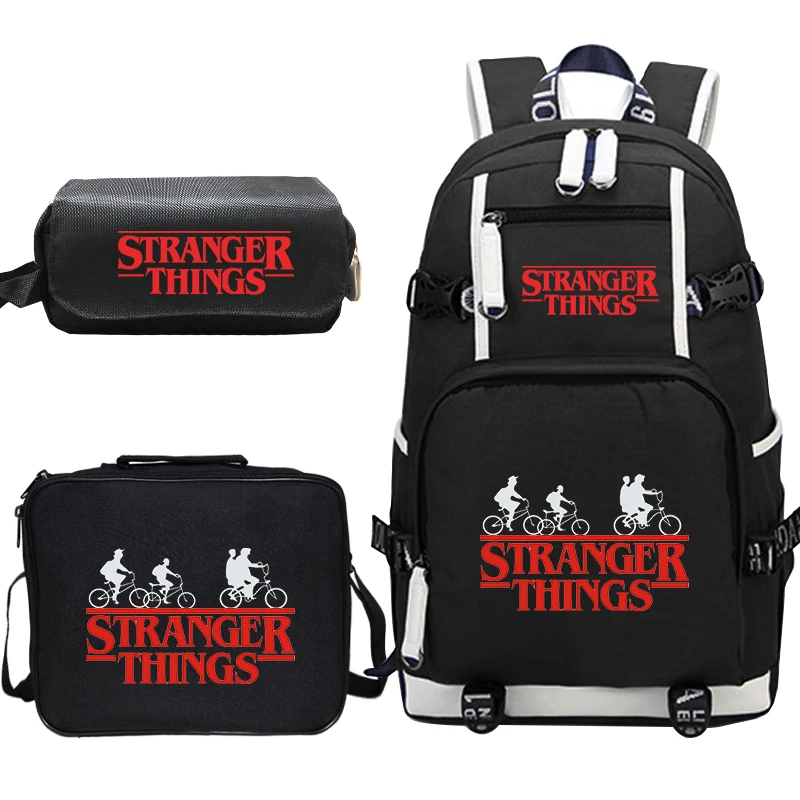 stranger things canvas backpack set school bags for girls boys college students travel rucksack teenage laptop travel backpacks free global shipping