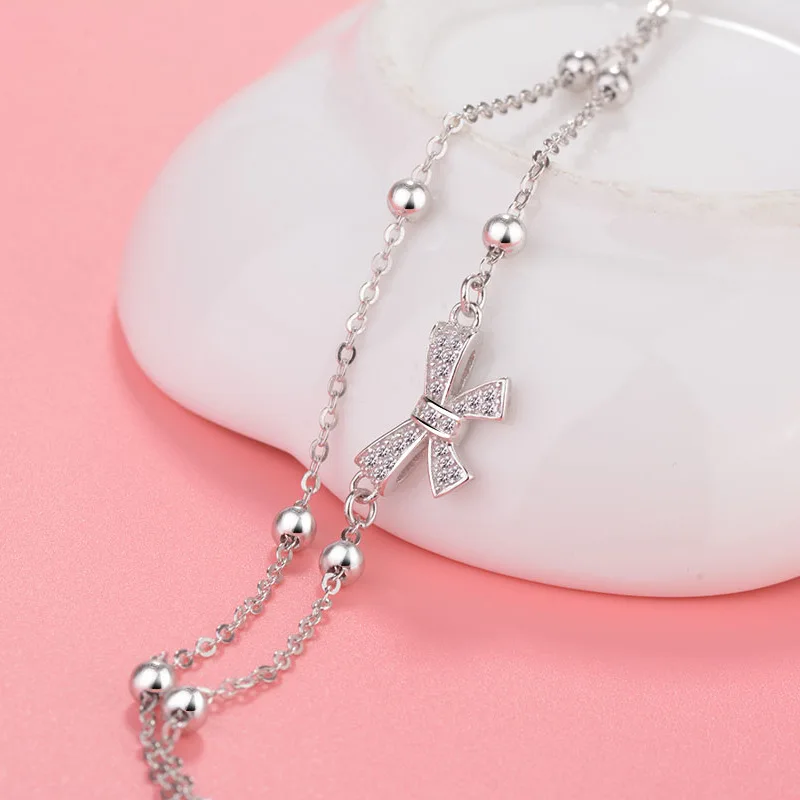 

YSH новый 100% Стерлинговое Серебро 925 пробы бант циркон круглый браслет из бисера 2020 Женская мода DIY ювелирные изделия подарок на день матери Б...