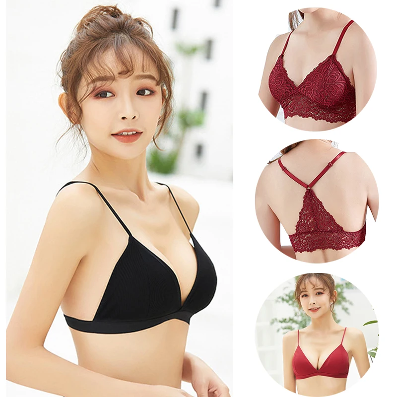 

French Style Lace Deep V Bra Sets for Women Girl Triangle Cup Push Up Breast Intimates Soft Seamless Swimsuit Underwear Lingerie