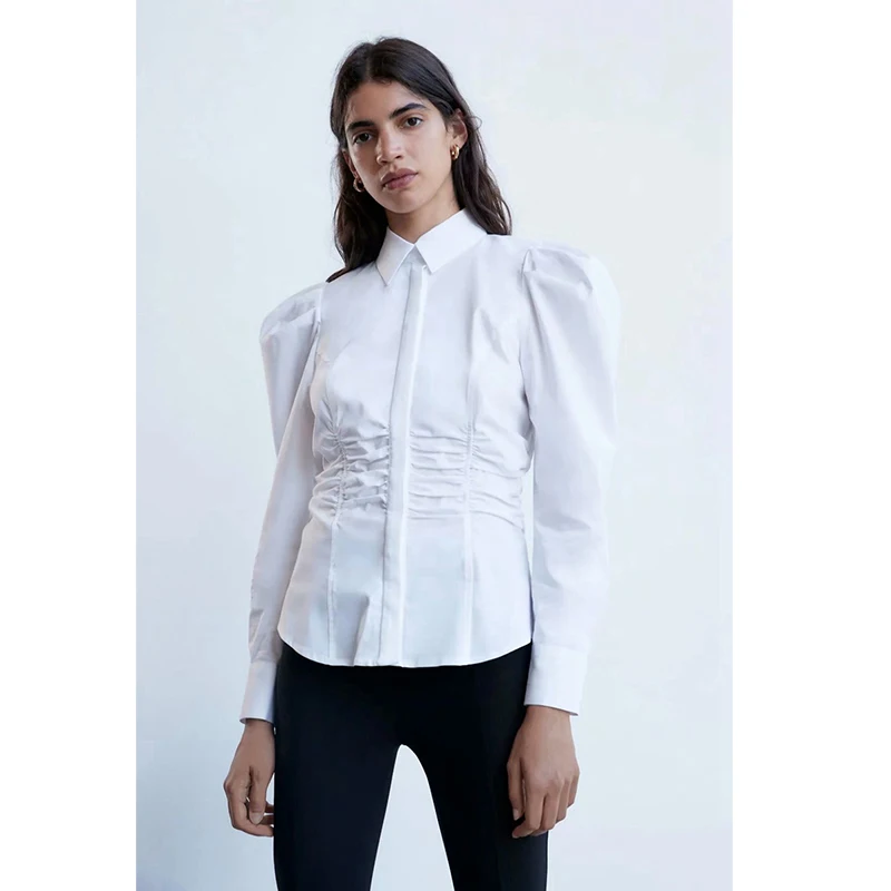 

OLOMM Long Sleeve Women's Top Casual Slim Solid Blouse Female 2021 Spring Fashion Simply Turn-Down Collar Polyester Pullover