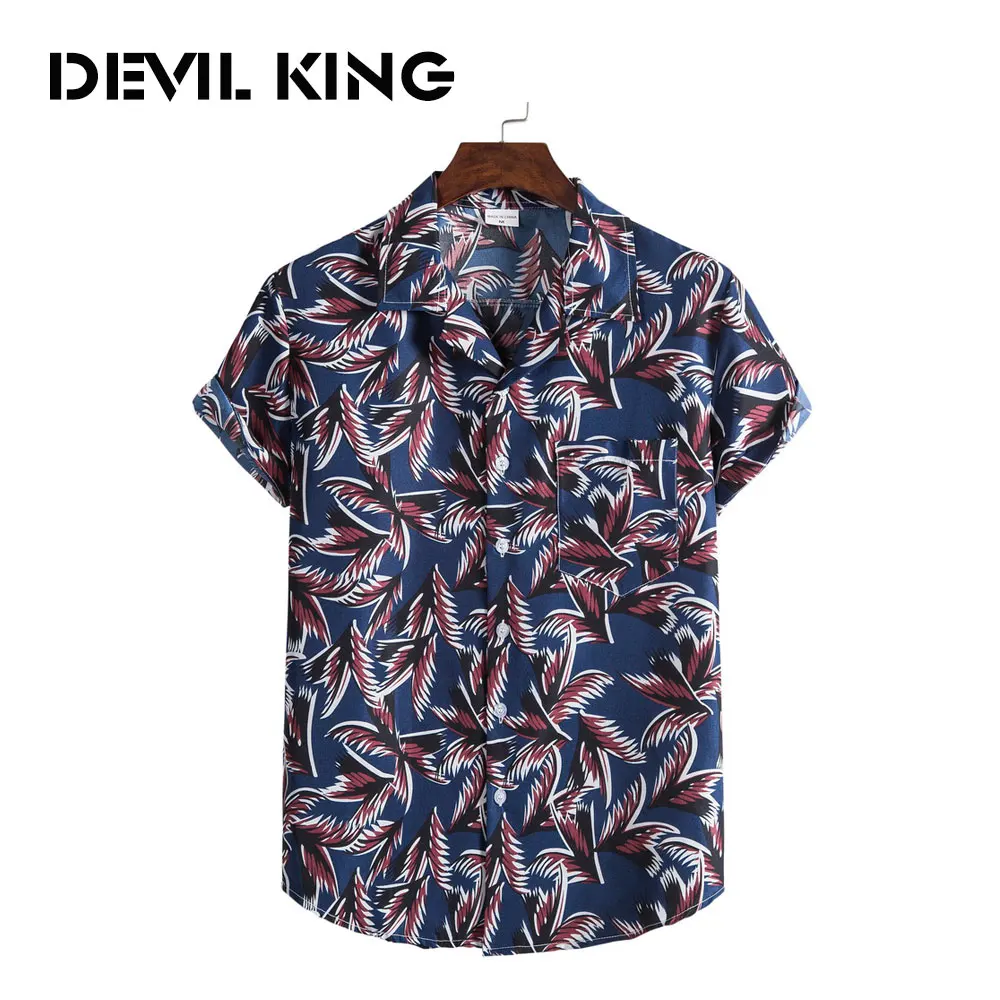 

DEVIL KING Men's New Hawaiian Style Short-sleeved Printed Shirt #XH28