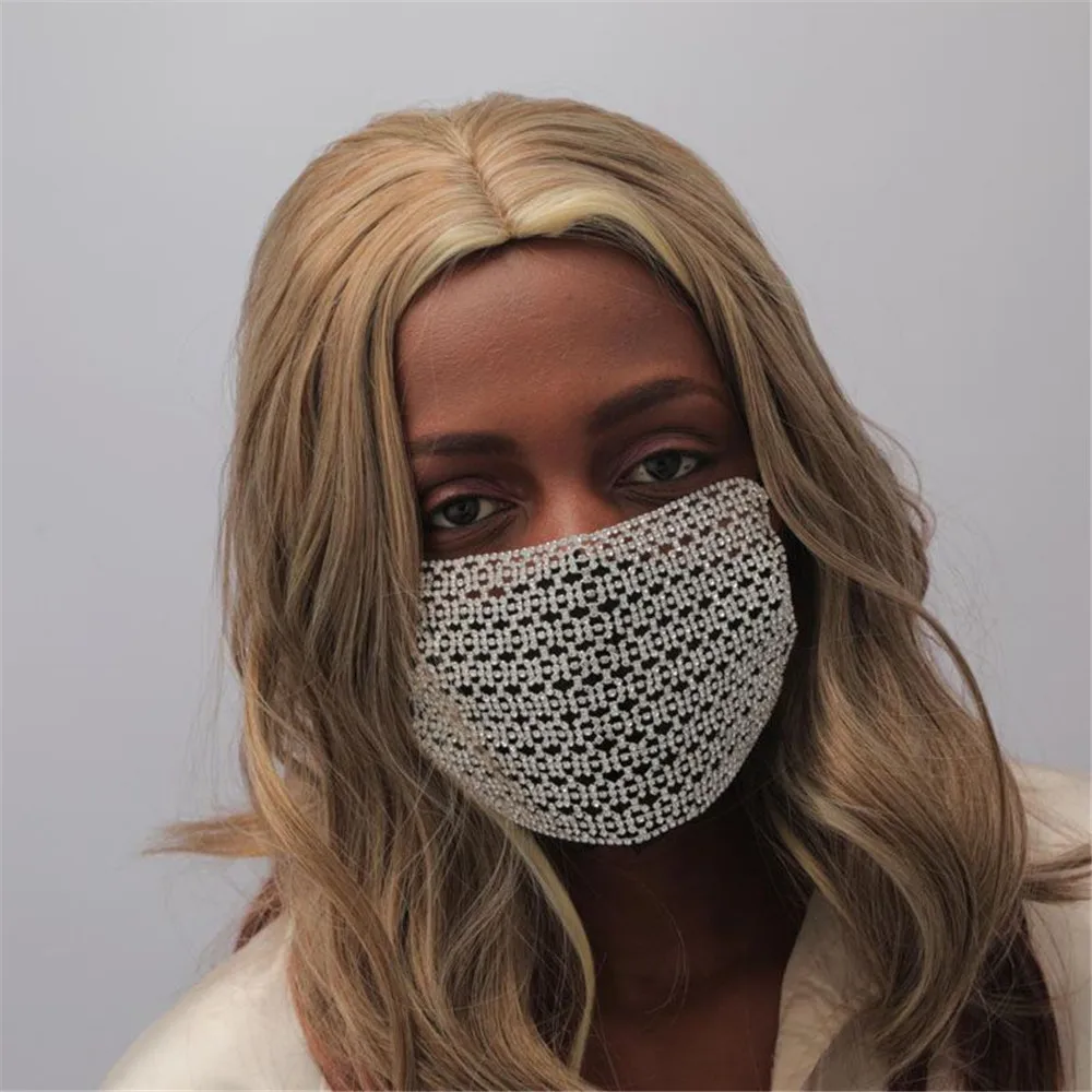 Роскошный блестящий чехол для лица с кристаллами женщин Модный Регулируемый