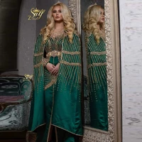 haute douture crystal moroccan kaftan mermaid arabic evening dress two pieces beaded luxury muslim prom dress custom made