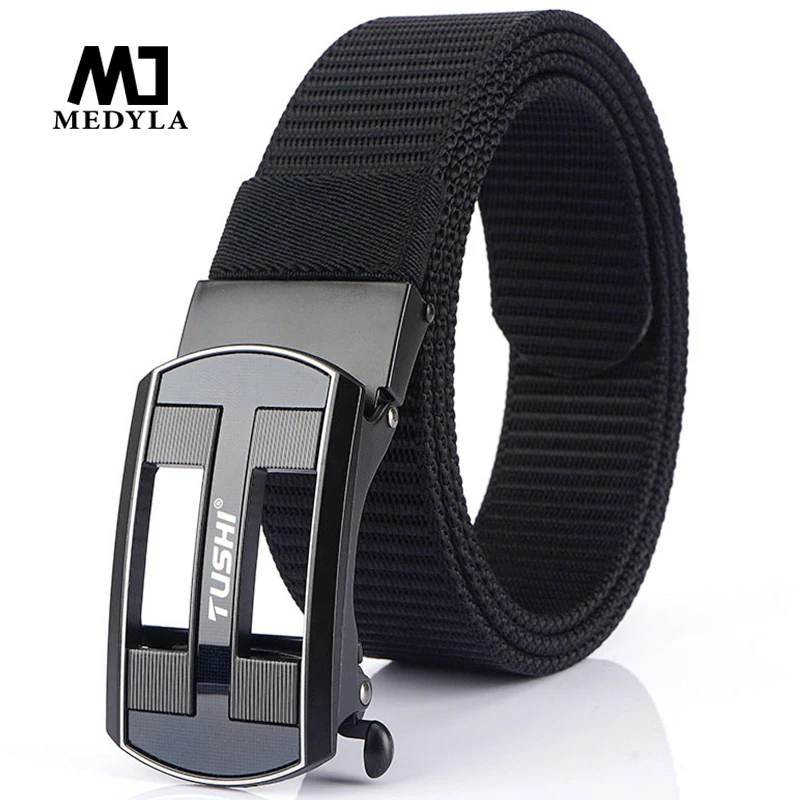 MEDYLA Non-hole Tactical Belt New Technology Automatic Buckle Soft Nylon Mens Military Army Belt Hard Metal Buckle Belt MDB054