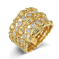elegant gold color hollow geometric oval rhinestone crystal female alloy ring for women party wedding jewelry accessories