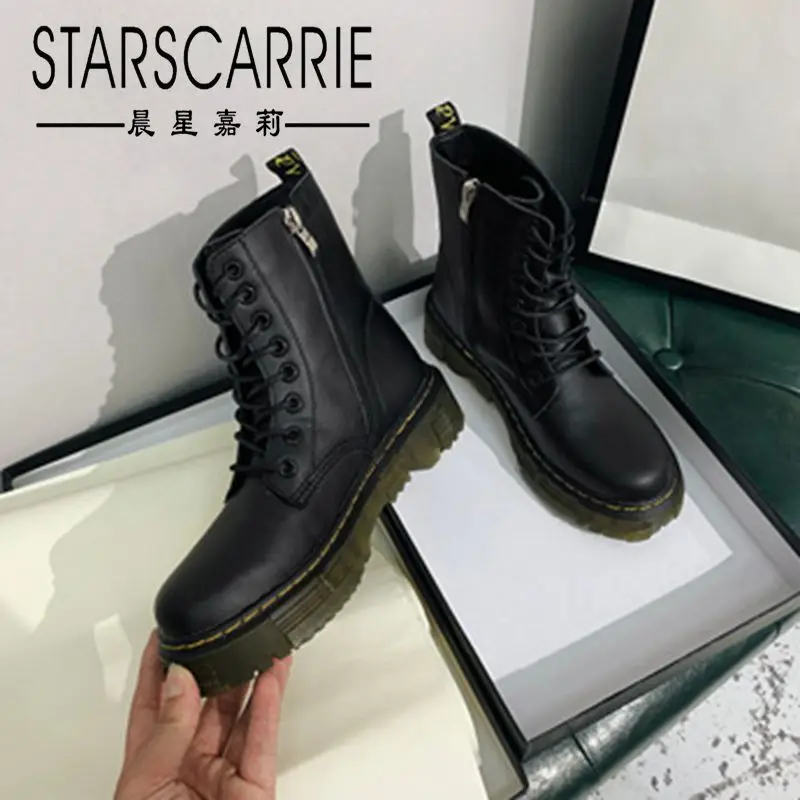 

Zhao Liying same style riding boots 2021 spring and autumn new leather thick-soled short boots women thick heel boots women