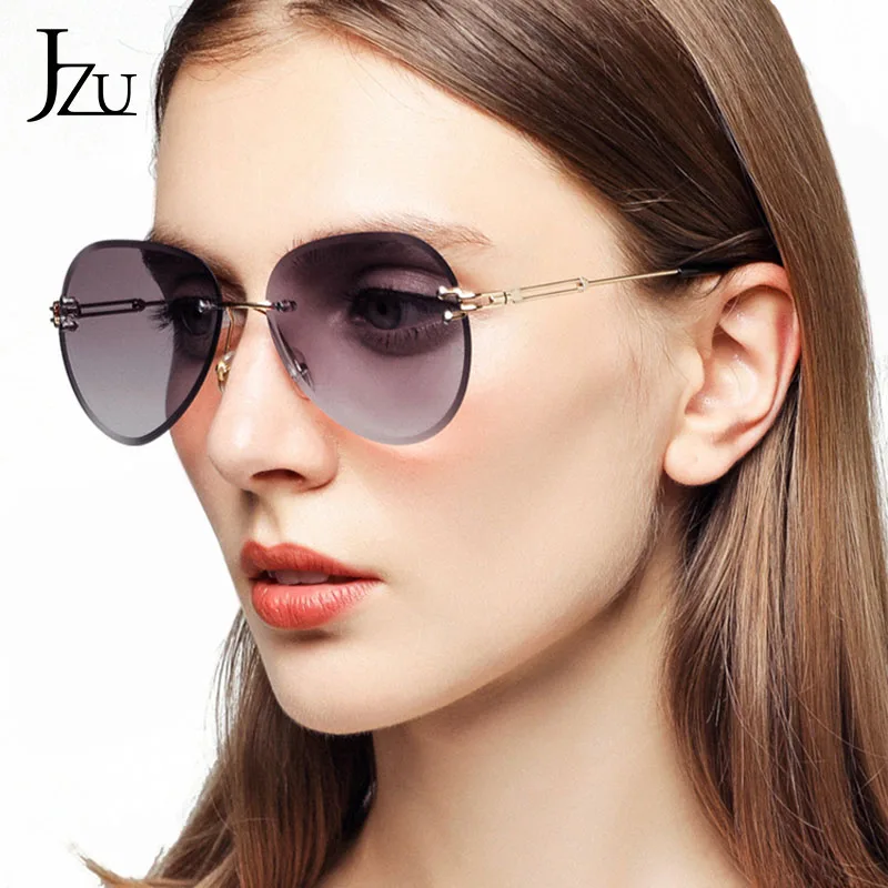 

Rimless personality ladies sunglasses gradient cut lenses metal brand designer glasses sunglasses pink ladies glasses
