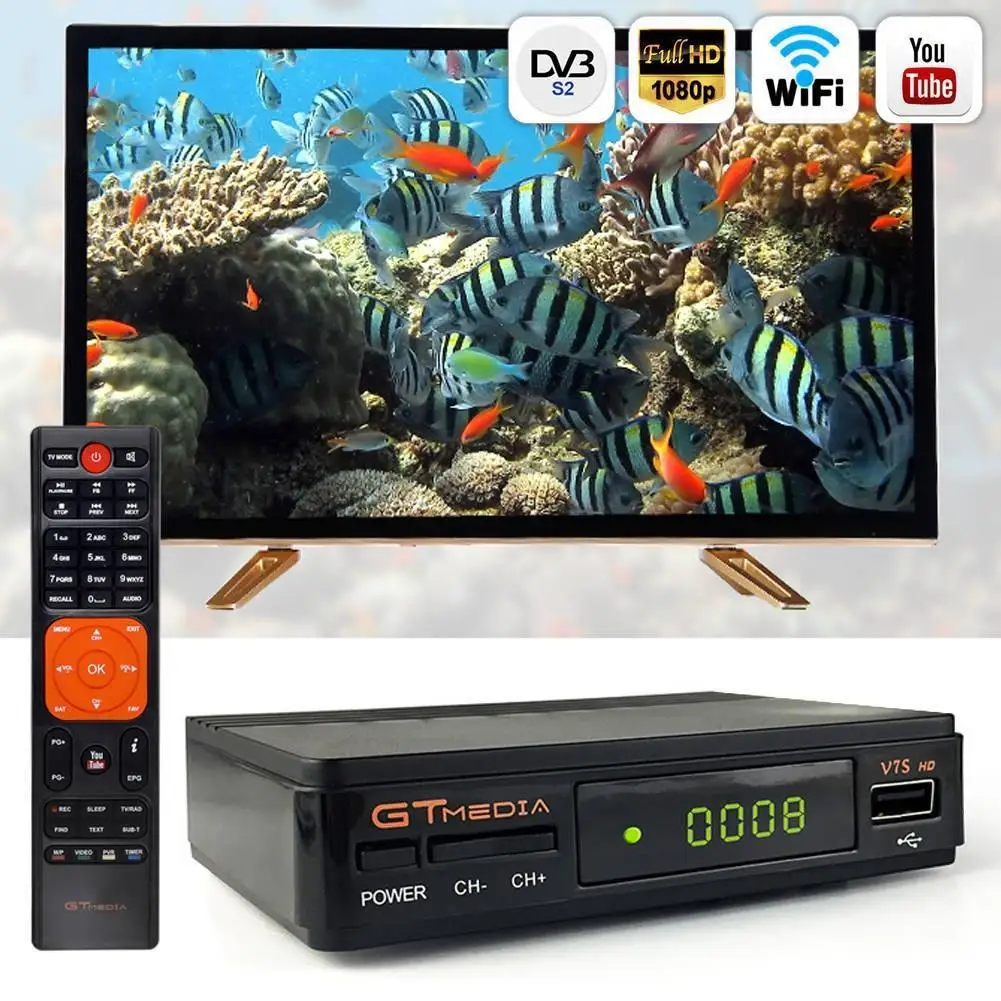 Беспроводной спутниковый приемник цифровая коробка Freesat/Gt медиа V7S HD fta dvb S2, V7HD набор обновления-top box