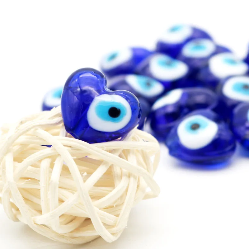 4 Stands Heart Shape Eye Lampwork Beads 16x14mm Fashion Jewelry Accessories Straight Hole Earrings Bracelets Glass Cheap Beads