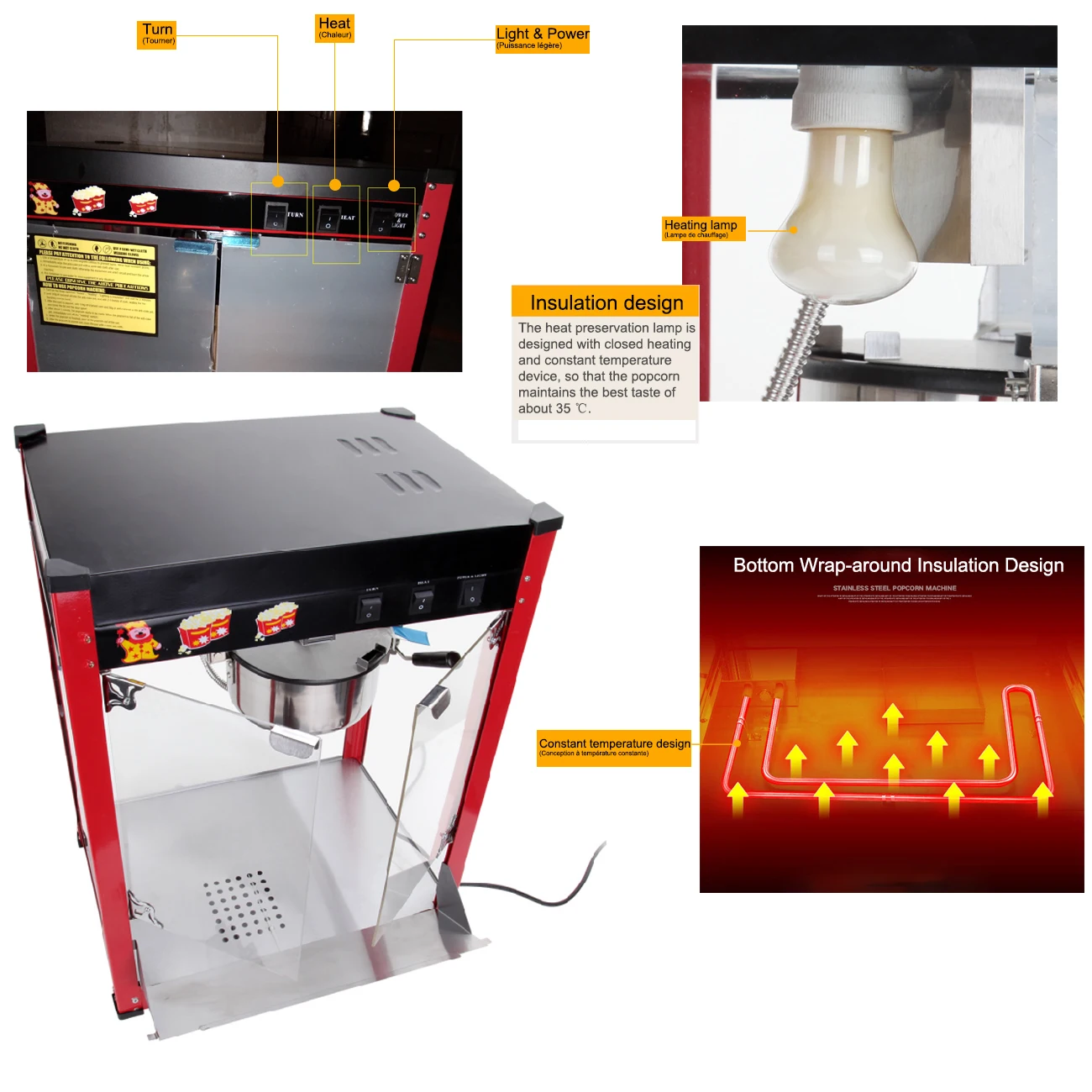 Электрическая машина для попкорна Honhill коммерческая 227 мл кинотеатра домашняя
