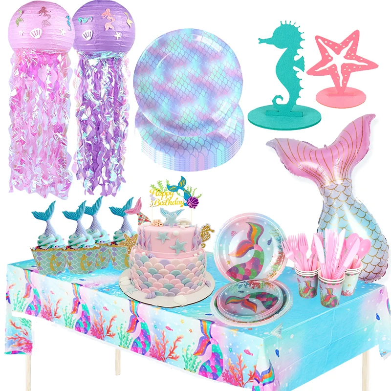 Русалочка Поставки Торт Подставка Посуда Кубок Тарелка Русалка День Рождения