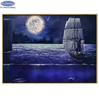 Алмазная 5d картина сделай сам, рисунок парусное море, Ночной пейзаж лунного света, вышивка крестиком, мозаика, вышивка стразами, Круглый, квадратный