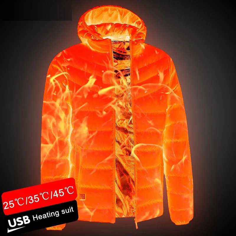 

2021 NEW Men Heated Jackets Outdoor Coat USB Electric Battery Long Sleeves Heating Hooded Jackets Warm Winter Thermal Clothing
