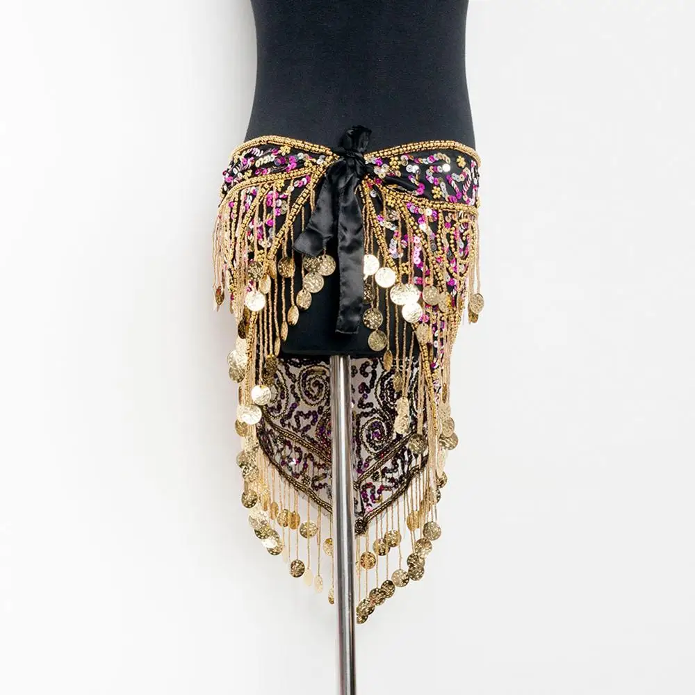 

Women beaded sequins bellydance hip scarf Triangle scarf belly dancing belt belly dance costumes with tassels Practice clothes