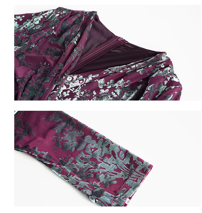 Женское бархатное платье-футляр средней длины с V-образным вырезом | Женская