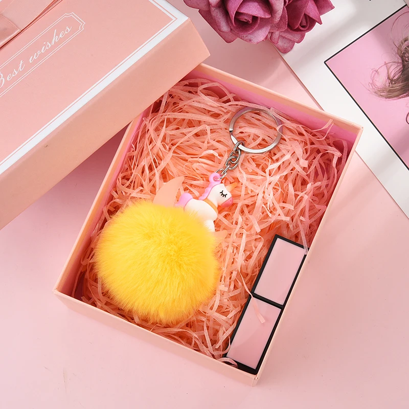 

Plush Pompom Unicorn Keychain for Women Round Ball Pom Pom Faux Rabbit Fur Key Chain Trinket Car Bag Bell Key Ring Gift EH376
