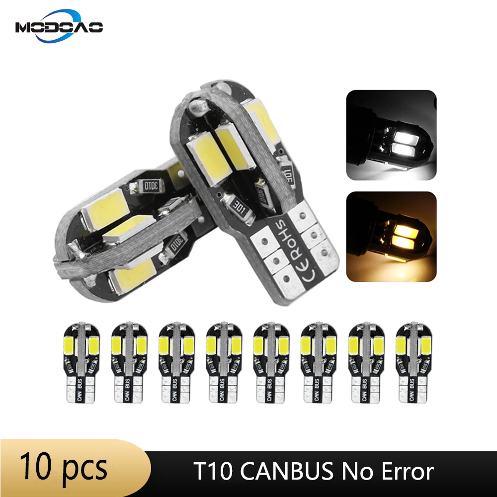 10 шт. W5W T10 светодиодный лампочка для салона автомобиля Canbus белый 5730 8SMD 12V