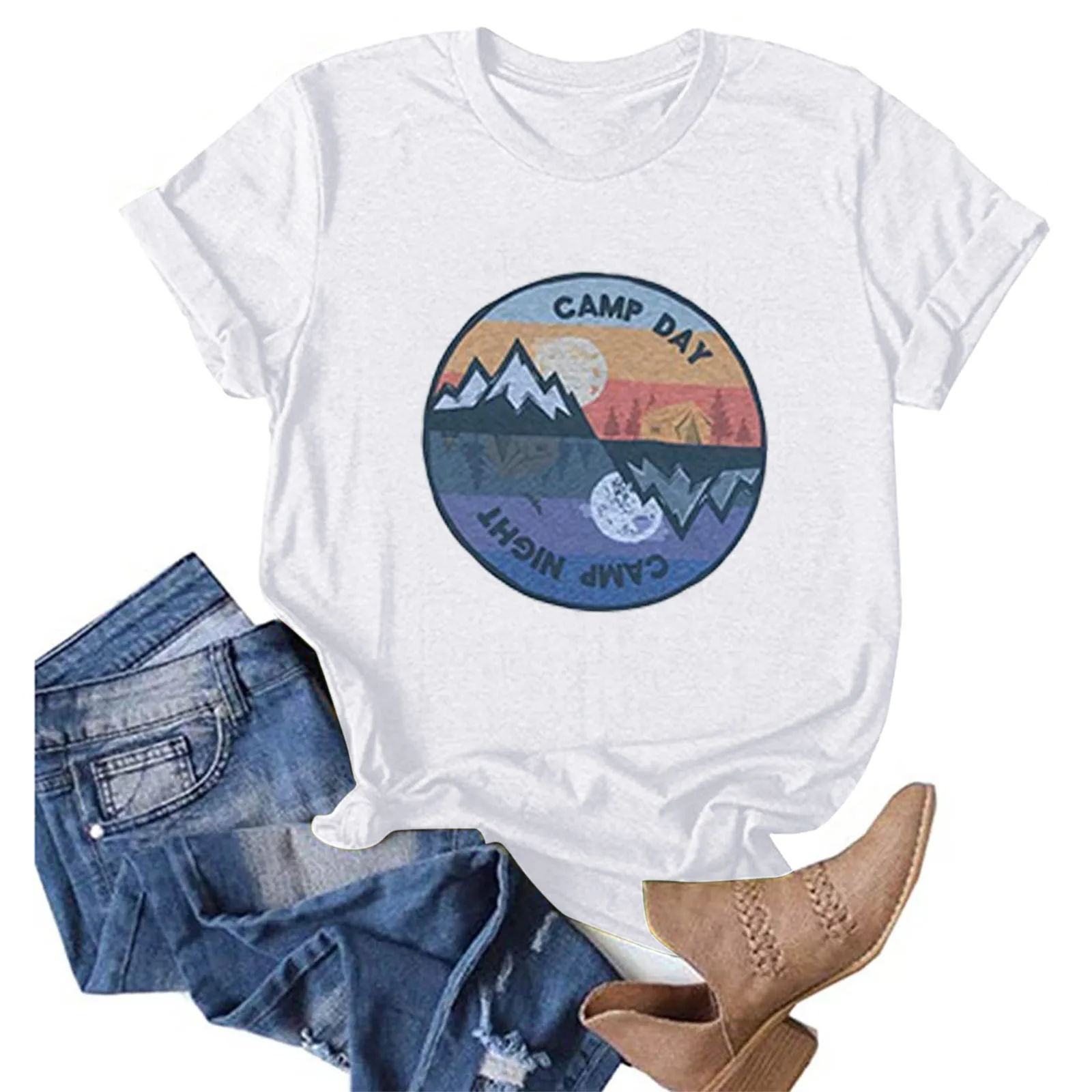 

SAGACE Ladies Fashion Casual Printed Round Neck Short Sleeve Top Ladies Casual Fashion Letter Printed Short Sleeve Top T-shirt