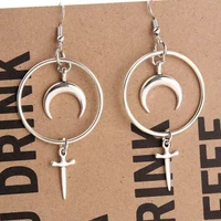 occult moon dagger earrings magick crescent pagan gothic dangly earrings