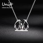 Unift ниспадающее ожерелье на шею из нержавеющей стали с изображением животных для женщин, милый пингвин, семейный узор, лучшие подарки для влюбленных